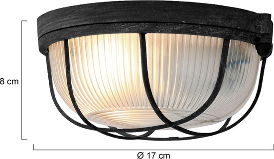 Plafondlamp Lisanne 1342ZW | Zwart metaal en glazen kap | Ø 17 cm, hoogte 8 cm | Mexlite | Trendy design voor binnengebruik