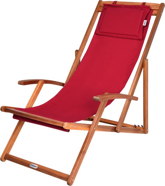 Casaria Ligstoel – Opvouwbaar & verstelbaar - Acaciahout – 60 x 94 x 94 cm – Rood