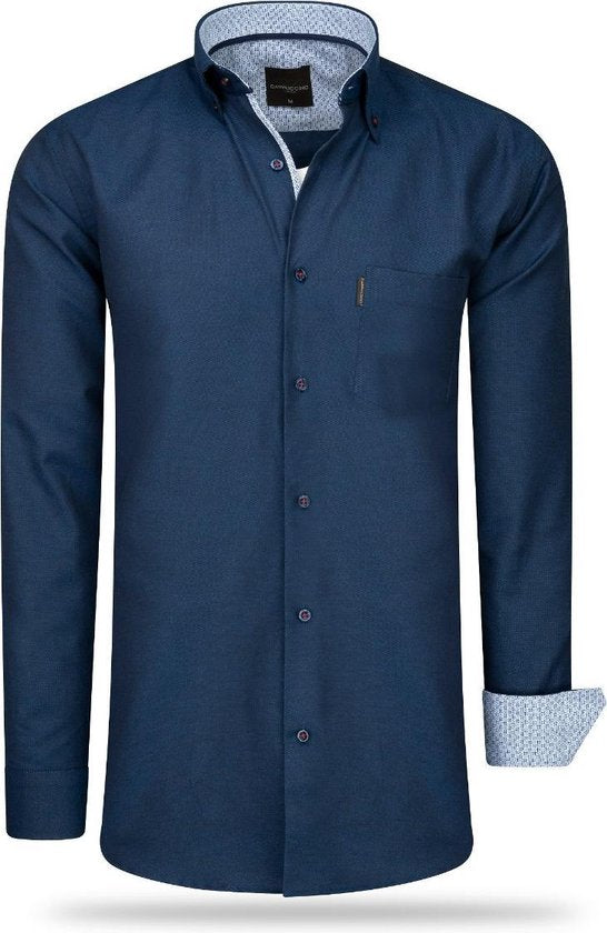 Cappuccino - Heren Overhemd - Borstzakje - Navy