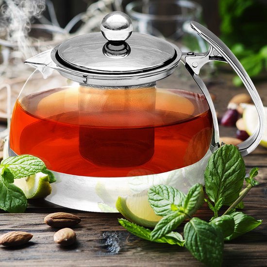 Monzana Glazen Theepot - met RVS-Filter & Infuser 9 Kops - 1.2 Liter