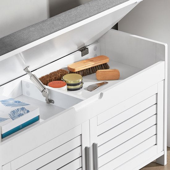 SoBuy FSR102-W Opbergbank - Witte Schoenenkast met Bank & 2 Deuren