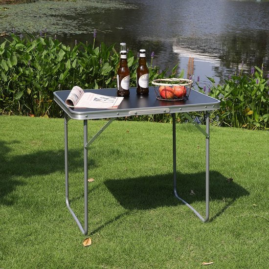 Klaptafel - Draagbaar bureau - Compacte standaard - Inklapbaar oppervlak - Reiswerkstation - Lichtgewicht bord - Eenvoudig op te zetten plaat - Zwart - 70x60x50 cm