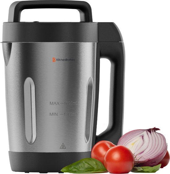 KitchenBrothers Soepmaker - 1.6L - 5 Programma's - Timer Display - Blender - RVS/Zwart