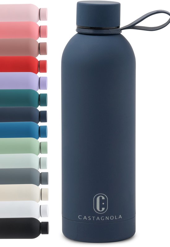 Castagnola Waterfles - RVS Drinkfles 500 ML - Stalen Thermosfles - Drinkflessen voor Volwassenen - Dubbelwandig - Donkerblauw
