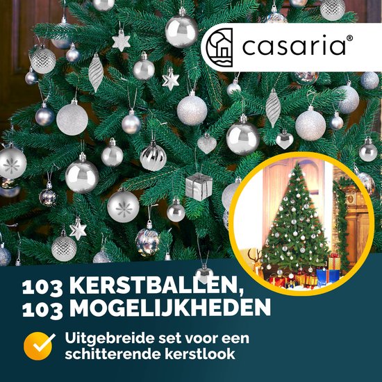Deuba Kerstboomballen - Set van 103 Kunstof Mat Glanzend - Zilver