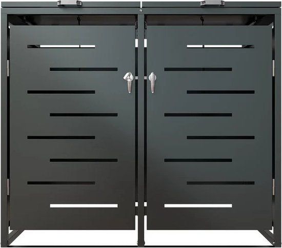 Juskys – Containerberging – 120 l & 2-Delig – Met Gasdrukveren En Ventilatieopeningen – Voor Het Opbergen Van Afvalcontainers – Arel Antraciet Staal