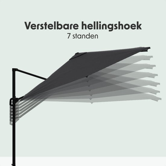LifeGoods Parasol - 300x300 cm - Kantelbaar - 7 Standen - Waterdicht - met Hoes - Antraciet