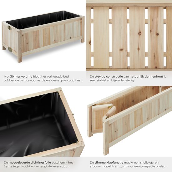 tectake® Verhoogde Plantenbak Blomster - Bloembakken voor buiten Rechthoekig - Inclusief folie - Opvouwbare Houten Bloembak - Stabiel en Weerbestendig - 70 x 30 x 25 cm - Tuinbed voor Kruiden, Groenten en Bleomen - Antraciet