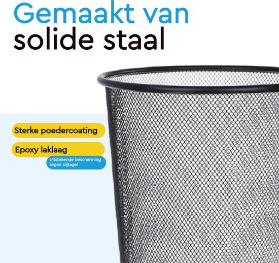 BRASQ 2x Papierbak Rond - Zwart - 12 Liter - Prullenbak - Vuilnisvak - Afvalbak - Papiermand - Metaal - Set van 2