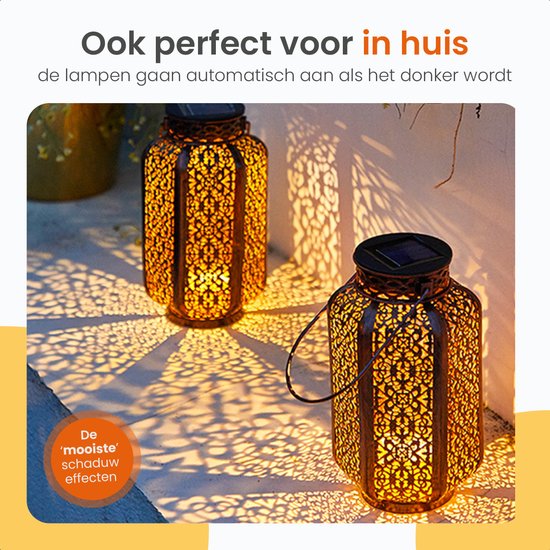 Goliving Solar Tafellamp Spark – Buitenlamp – 2 Stuks – Buiten Lantaarn – Tuinverlichting op Zonne-energie – LED Buitenverlichting – Hanglamp – 21 cm – Metaal – Brons