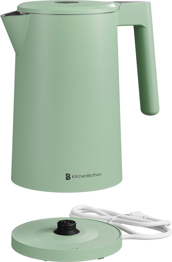 KitchenBrothers Waterkoker - 1.7L - Met Temperatuurregeling - Elektrisch - Warmhoudfunctie - Display - Dubbelwandig - Cool-touch - 2200W - Pastelgroen
