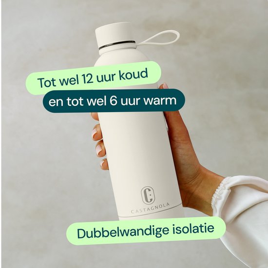 Castagnola Waterfles - RVS Drinkfles 500 ML - Stalen Thermosfles - Drinkflessen voor Volwassenen - Dubbelwandig - Offwhite