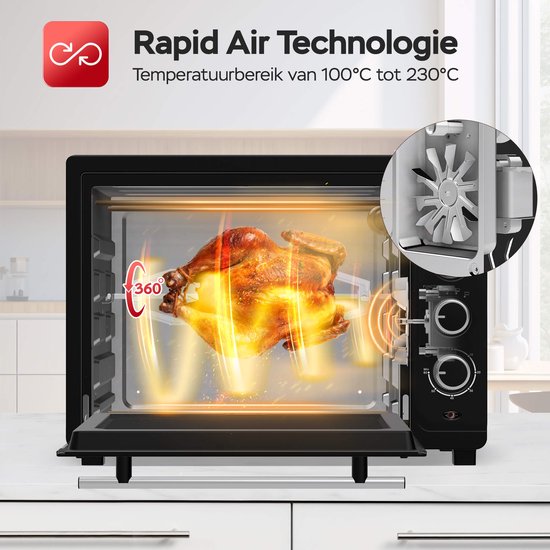 TurboTronic EV35 Vrijstaande oven 35L - Mini oven - Elektrische Oven - Zwart