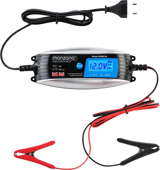 Monzana Acculader - Volautomatisch 6V 12V LCD Scherm 25x13x5cm - Zilver