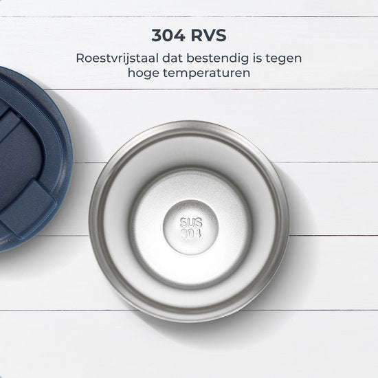 Castagnola Thermosbeker - Koffiebeker To Go - Travel Mug voor Koffie en Thee - Theebeker - 380 ML - RVS - Donkerblauw - Octagon