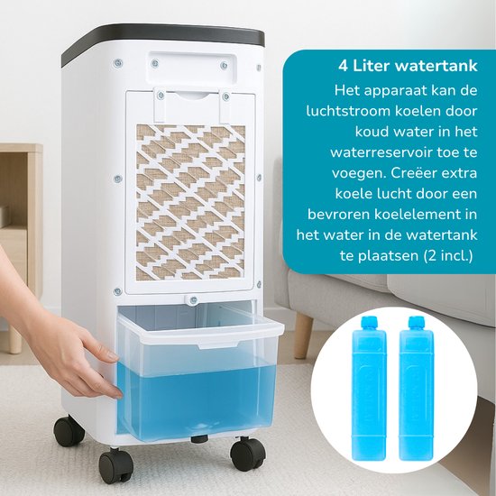Lifetime Air Aircooler met Koelelementen - Ventilator, Luchtbevochtiger en Luchtkoeler - 55dB - Afstandsbediening en Timer - Watertank 4L - 22 x 24 x 53,5 cm