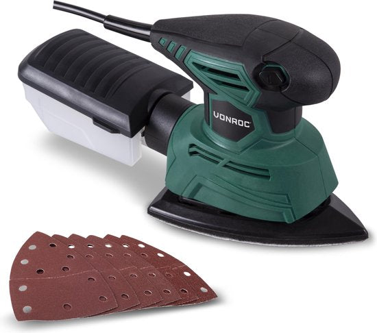 VONROC Multischuurmachine – Incl. Stofopvangbox & Schuurpapier – 130 W – Zwart