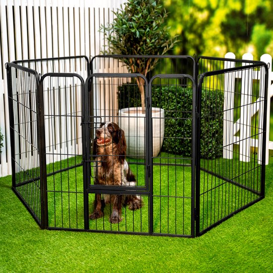 Maxxpro Puppyren - Dubbel Slot - Metaal - 8 Panelen - 210x80cm - Zwart