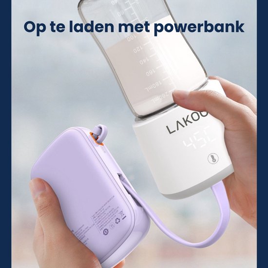 LAKOO Digitale flessenwarmer - Babyvoeding - Draadloos - 2024 Model - tot 6x opwarmen zonder stroom