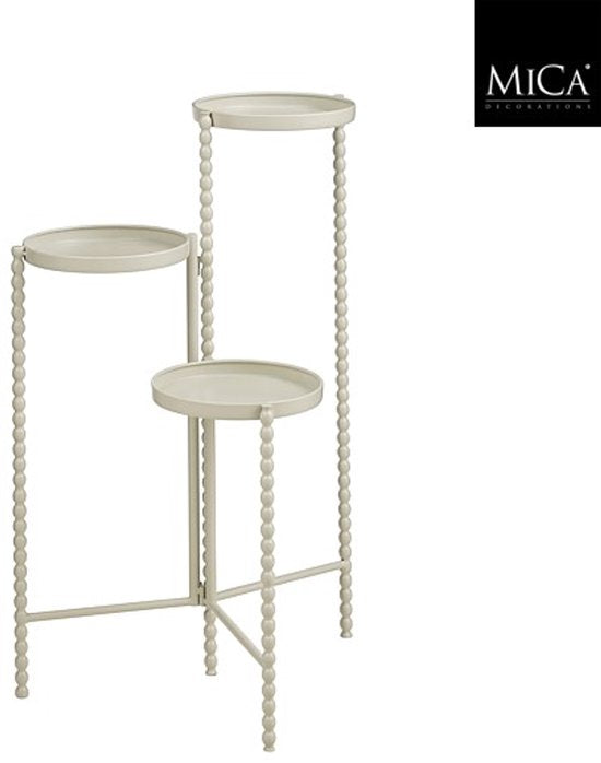 Mica Decorations Salvo Plantenrek - Plantenstandaard voor Kamerplanten - Plantentafeltje voor Binnen - Plantenonderzetter met Drie Plateaus - 40 x 40 x 70 cm - IJzer - Offwhite