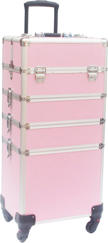 VDD Visagie make up koffer trolley - cosmetica schminken nagel koffer - 4 in 1 - Roze