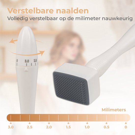 Nuvance - Dermastamp - Verstelbaar tussen 0,1mm en 3mm - Derma Stamp - 140 Naalden - Microneedling - Dermaroller - voor Huidverzorging, Haargroei en Baardgroei