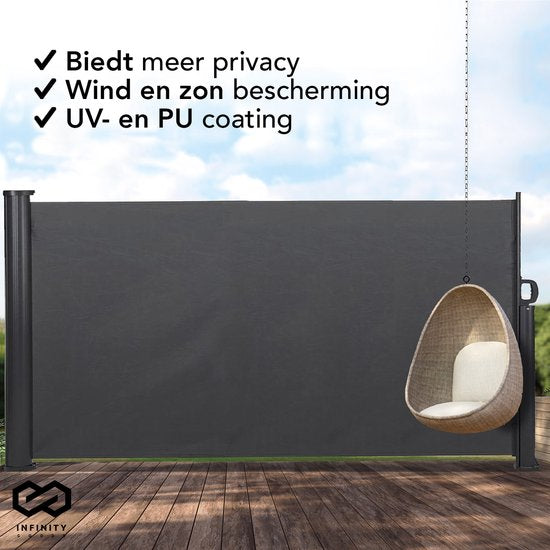 Infinity Goods Uittrekbaar Windscherm - 300 x 140 cm - Antraciet – Oprolbaar – Uitschuifbaar – Wind- en Zonbescherming – Privacy voor Tuin, Balkon, Strand en Terras