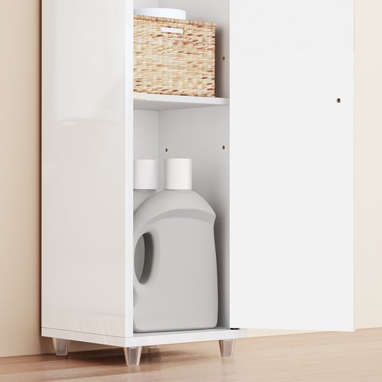 SoBuy BZR167-GW Hoge Badkamerkast - Pearl White Houtcomposiet met Lade