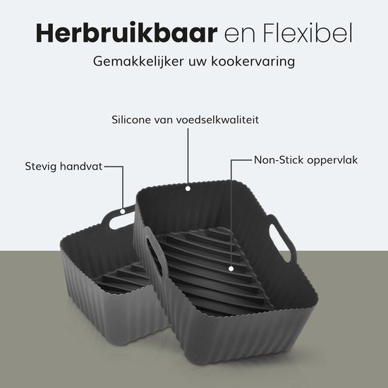 Airfryer bakjes siliconen - 2 stuks - Heteluchtfriteuse - Accessoires - Bakpapier - Geschikt voor XXL Philips, Ninja, Inventum - Mand - Veilig materiaal - Luft