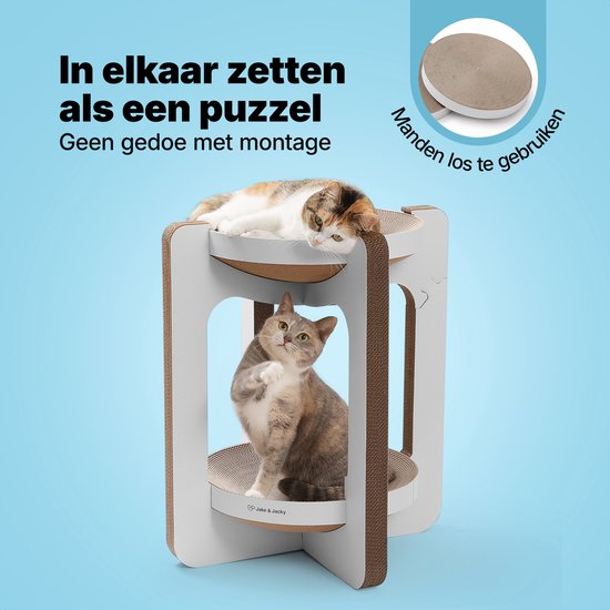 Jake en Jacky Krabkarton voor Katten - Krabpaal Karton - Krabplank - Krabmand - Krabmeubel - Kartonnen Krabmat - Kattenmand - Kattenbed - Kattentoren - 52x52x58cm