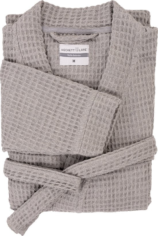 Heckettlane Badjas Wafel - Kamerjas voor Dames en Heren - L - Ochtendjas van Katoen - Geschikt voor de Sauna - Grijs