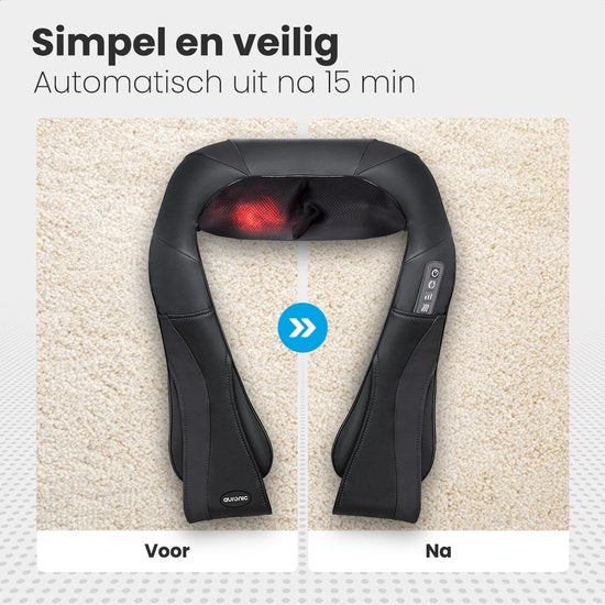 Auronic Shiatsu Massagekussen - Elektrisch - Draadloos - Massage Apparaten - Nek en Schouder - Infrarood - Inclusief Draagtas - Zwart