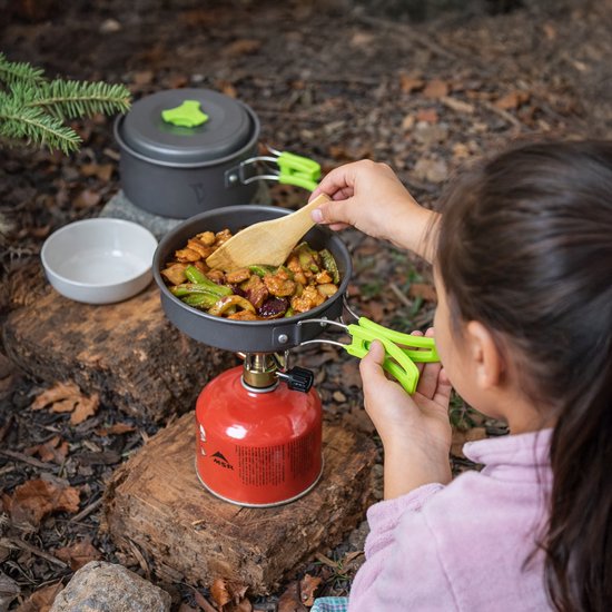 Travelhawk Camping kookgerei set - Pannenset - Aluminium - 8 delig - Camping Pannenset - Inclusief Spons, Spatel, Lepel, Kommen en Handige Draagtas