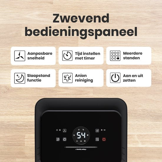 Auronic Luchtontvochtiger en Luchtreiniger - Pro Series - 12L per dag - Was-droog functie - Slaapkamer, Badkamer en Woonkamer - Vochtvreter voor in Huis - Zwart