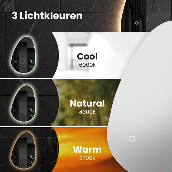 Mirlux Badkamerspiegel met LED Verlichting – Asymmetrisch - Organisch Wandspiegels – Anti Condens Douchespiegel - Wandspiegel 120x75CM