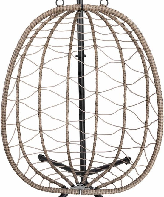 Juskys – Aria Hangstoel Met Standaard – 95 x 95 x 196 cm – Voorzien Van Comfortabele Kussens En In Hoogte Verstelbare Ketting – Voor Woonkamer En Terras – Beige Polyrattan En IJzer
