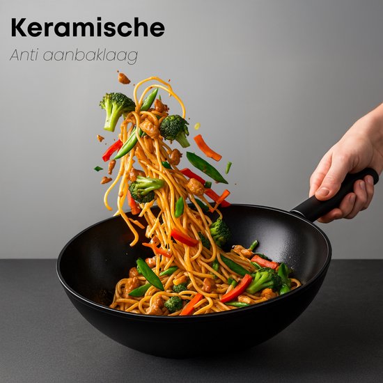 Savore Kitchen Wokpan Ø 28 cm - Inductie - PFAS vrij - Keramische Antiaanbaklaag - Wok Pan - Wokpannen