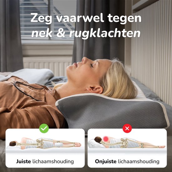 Alyze Anti snurk kussen - Voor iedere slaaphouding - 60x40 cm - Hoofdkussen - Apneu - Ergonomisch & orthopedisch - Slaap - Vlinder - Kussen - Nekklachten - Memory foam - wit