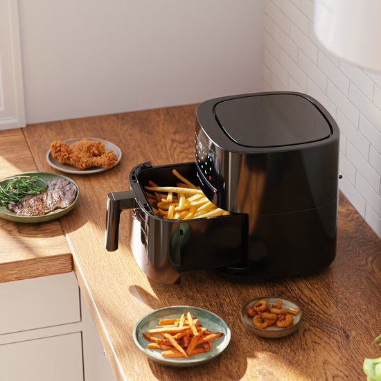 KitchenBrothers Airfryer XL - 6L - 1600W - Heteluchtfriteuse - 50ºC tot 200ºC - 10 Kookprogramma's - Zwart