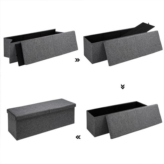Casaria Zitbank met Opbergruimte - 80x40x40cm 100L Linnen Look – Donkergrijs