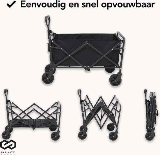 Infinity Goods Bolderkar - Opvouwbaar - 100KG Draagkracht - Draaibare Wielen - 90 x 50 x 75 CM - Verstelbaar - Zwart