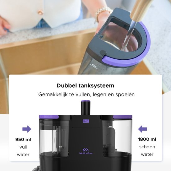 Motionflow Tapijtreiniger PRO – Stoomfunctie tot 100°C – 1700W - Zwart - Incl Opzetstukken