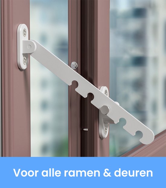 Raam vastzetter - Slot - Beveiliging - Deur - Begrenzer - Grendel - Windhaak - Uitzetter - Voor buiten en binnen - Kajuithaak - Wegdraaibaar - Wit - Luft
