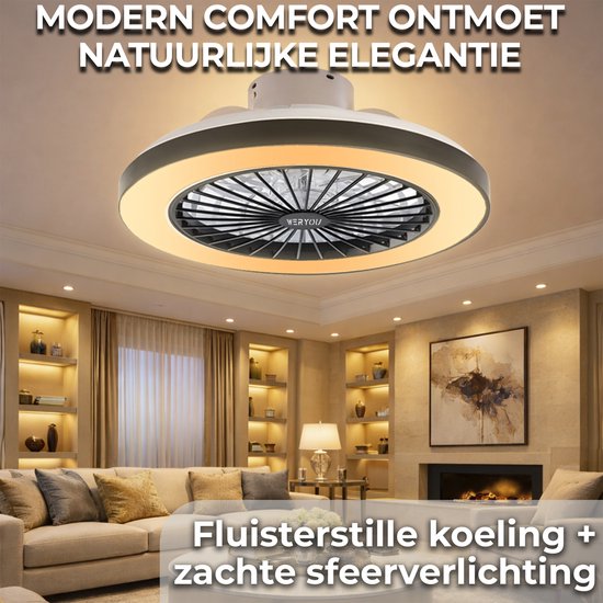 WERYOU® illuminAIR Ceiling Fan - Ceiling Light - Ceiling Fan with Lighting - Ceiling Fixture - Fan Lamp - Tuya Wifi Smart - RGB Led Lamp - Ceiling Lamp - Incl Remote Control - Dimmable - ⌀56CM
