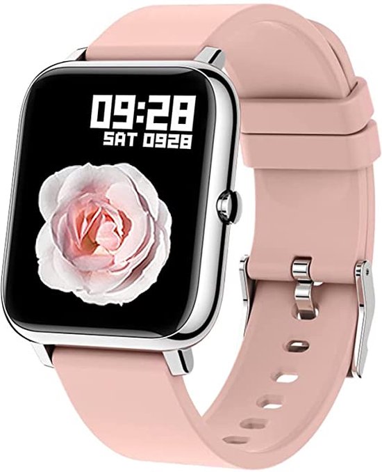 MAOO Amplify Smartwatch – Incl. Screenprotector – Hartslag, Bloeddruk & Bloedsaturatie – Slaapmonitor – Stappenteller – Afstandsmeting – Waterproof – Smartwatch Dames – iOS & Android – Roze