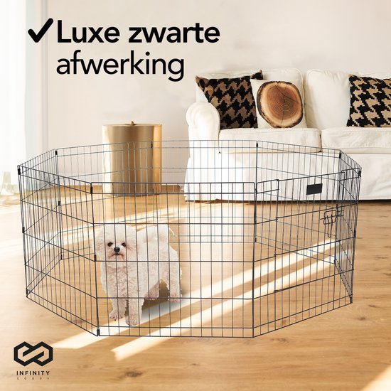 Infinity Goods Puppyren - Hondenren - 8 Panelen - 60 x 60 CM - 480 CM Omtrek - Opvouwbaar - Met Deur - Konijnenren - Zwart