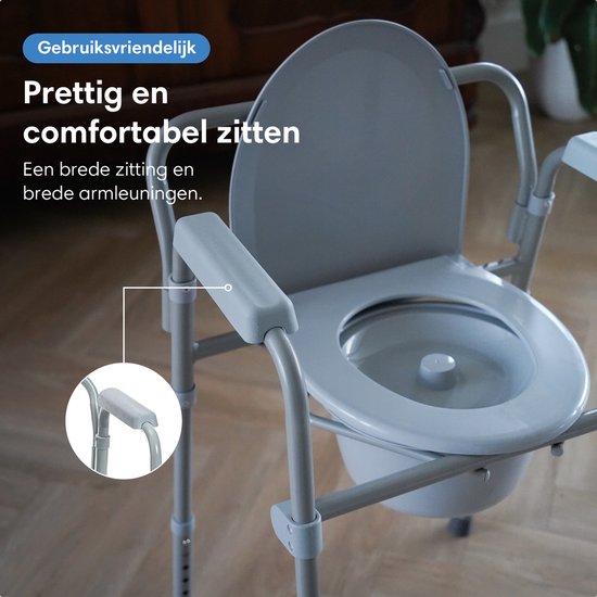 Safe Life® Toiletstoel 3-in-1 – Opvouwbaar & in hoogte verstelbaar - wc verhoger & postoel met emmer – Tot 160 kg – voor Senioren & Herstel - po stoel - wc stoel