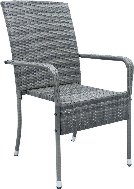 Juskys - Set Van 4 Tuinstoelen - Polyrotan - Grijs - Buitenstoelen - Stapelbaar - Verstelbare Pootjes - Max 160 Kg