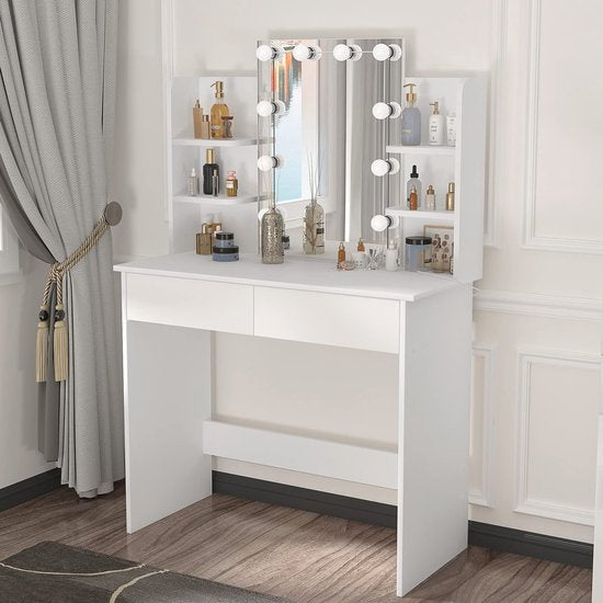 Rootz Kaptafel - Dressoir - Make-up Station - Schoonheidstafel - Cosmetische Stand - Glamour Tafel - Wit - 41,1x20,3x6,1 inches