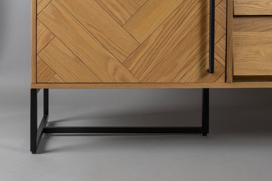 Dutchbone - Class Dressoir - 180 x 45 x 80 cm - Naturel Acaciahout & MDF - Messing Look Onderstel - Elegant Design - Ruime Opbergkast